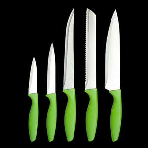 Juego de cuchillos de cocina con mango de PP antideslizante verde, cuchillas afiladas de acero inoxidable, resistentes al óxido, cuchillos de cocina multiusos para el hogar y la preparación de alimentos. - Product Image 1