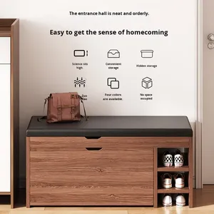 Banco de Madera <span class=keywords><strong>Moderno</strong></span> para el Hogar con Cojines Suaves y Duraderos, con Armarios y Estantes Integrados para Zapatos, para la Entrada o el <span class=keywords><strong>Recibidor</strong></span> - Product Image 3