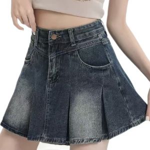Cao eo Denim Mini Latin <span class=keywords><strong>Ballet</strong></span> váy một dòng gongzi xếp li HEM sexy mông nâng đường cong thẳng phong cách thoáng khí đa năng - Product Image 5