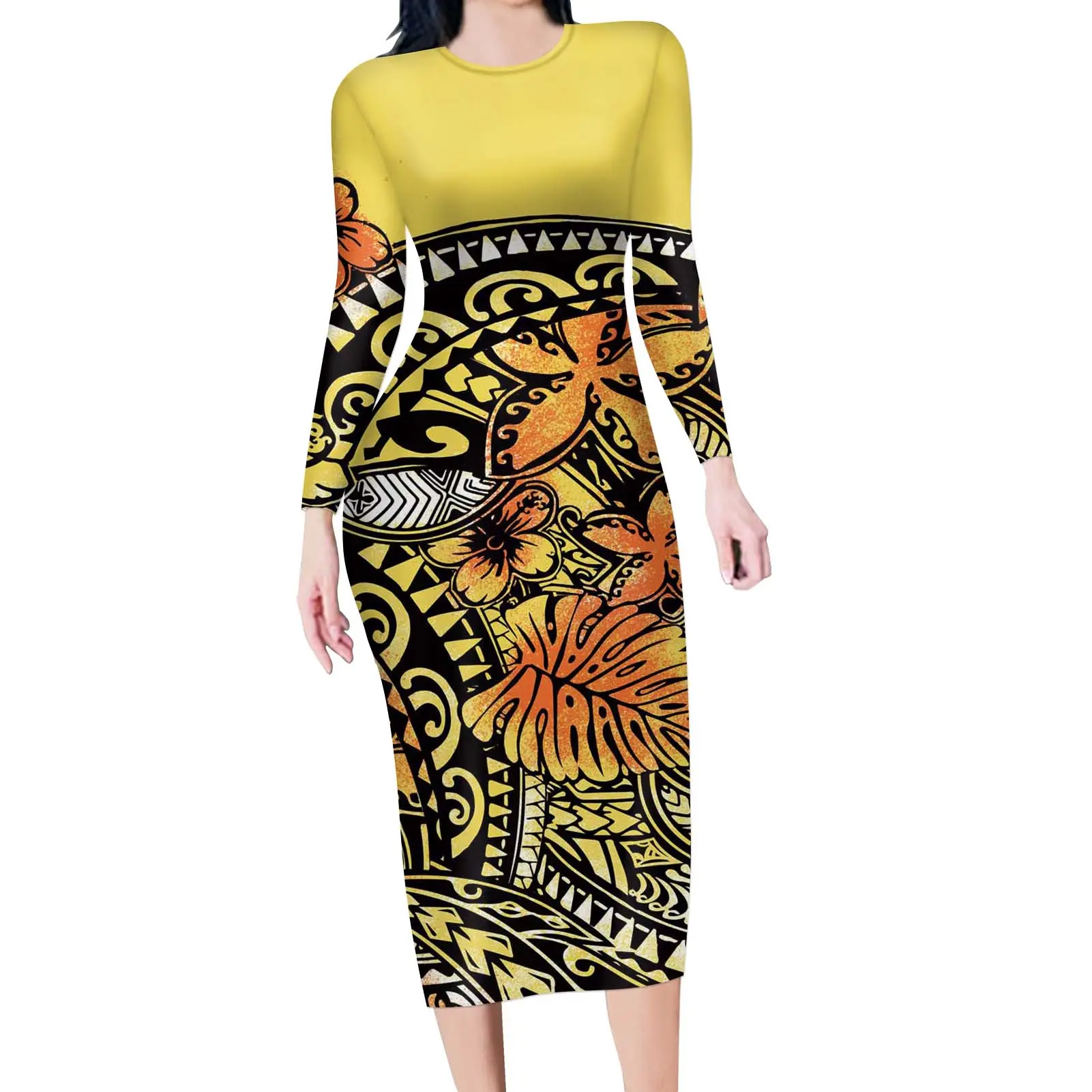 Желтое изысканное индивидуальное платье, полинезийское платье с этническим принтом для вечеринки, женское сексуальное Роскошное дизайнерское платье, Оптовая продажа
