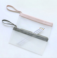 Étui à crayons transparent en PVC mignon avec logo personnalisé, pochette à crayons transparente en PVC avec fermeture éclair et poignée