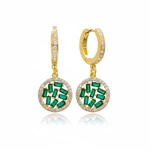 Round Design Emerald Stone Baguette Elegant <b>Dangle</b> <b>Earring</b> Turkish Wholesale 925 Sterling Silver Jewelry - Product Image 2