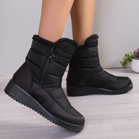 Bottes d'hiver noires pour femmes en gros, bottines chaudes doublées de fourrure, bottes compensées imperméables antidérapantes à fermeture éclair latérale