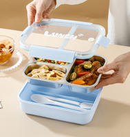Boîte à lunch bento portable pour enfants à 3 compartiments, couvercles en PP, récipient alimentaire en acier inoxydable 304 pour l'école, le bureau