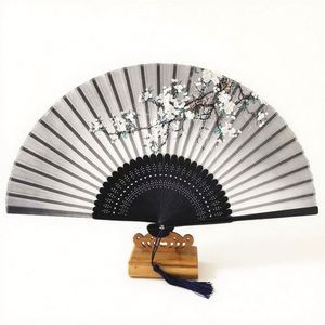 Abanicos de Seda Chinos Hechos a Mano de 21 cm, Abanicos de Bambú Portátiles Ecológicos para Mujer, Diseño de Dibujos Animados de Flores y Ángeles para Verano - Product Image 1