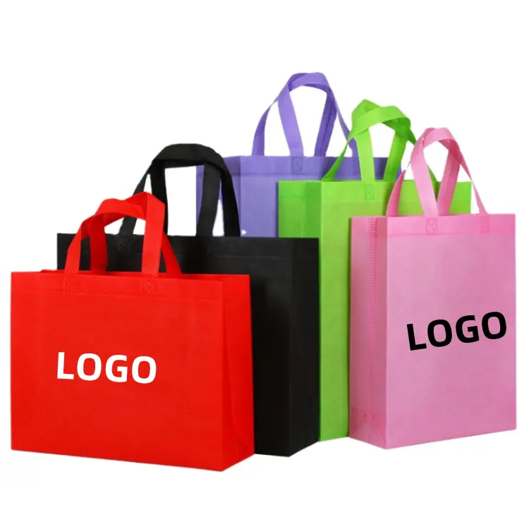 Custom logo pp nonwoven reusable market shopping tote bag with logo non woven bag