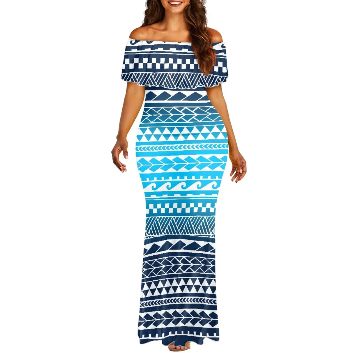 1MOQ Drop Shipping Polynesian Elei Tribal Design Custom Birthday Party Dance Wedding Bridesmaid Dress Plus Size Women Dress