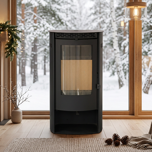 <span class=keywords><strong>Estufa</strong></span> de <span class=keywords><strong>Leña</strong></span> Independiente con Vidrio Curvo, Certificación CE, 9KW, Alta Eficiencia, Chimenea Interior con Función de Cocina, OEM ODM - Product Image 6