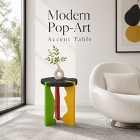 Table d'appoint en bois d'inspiration artistique, pieds découpés abstraits et colorés, meuble d'appoint minimaliste pour salon et chambre, Guangdong Interior