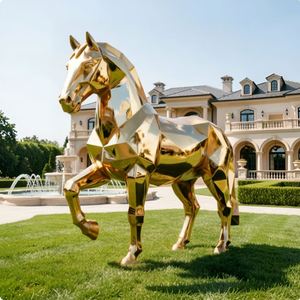 Statue de cheval géométrique en or de luxe, taille réelle, sculpture moderne en acier inoxydable pour la décoration de villa, de jardin et de hall d'hôtel - Product Image 6