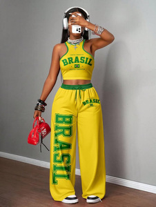 Conjunto de 2 Piezas de Ropa Deportiva Urbana de Moda Hip Hop para Mujer, Chaleco Estampado Informal y Pantalones Anchos de Alta Calidad - Product Image 6