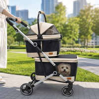 Poussette pour animaux de compagnie USMILEPET à double étage, avec panier supérieur amovible, pliable, amortisseur de chocs, capote, pour deux animaux, chat, petit chien