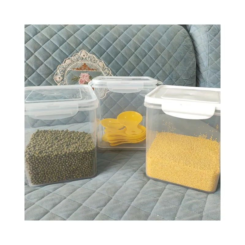 도매 주방 식품 용기 보관 투명 쌓을 수있는 애완 동물 플라스틱 신선한 밀폐 곡물 용기 세트
