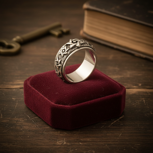 แหวนหมุนสแตนเลสสตีลชุบทอง 8 มม. ประดับคำมงคลทิเบต โอม มณี ปัทเม ฮุม สำหรับผู้ชายและผู้หญิง - Product Image 1