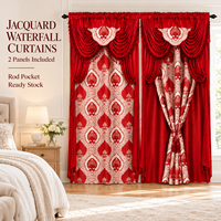 Rideaux de luxe en jacquard à 2 panneaux avec franges cascade et passe-tringle pour salon, vente en gros