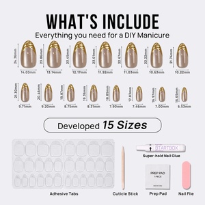 Faux ongles en gel souple à marque privée, à presser, vente en gros, luxe, motif doré en relief 3D, forme amande, œil de chat, French manucure, à presser - Product Image 3
