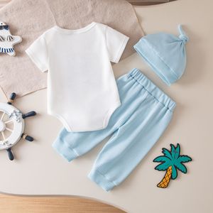 Nouvel ensemble de vêtements pour bébé unisexe en coton respirant à manches courtes, veste, chapeau et pantalon, pour l'été - Product Image 2