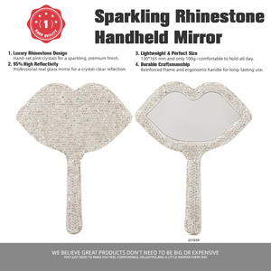 Espejo de Mano con Forma de Labios y Diamantes, Personalizable con Logotipo, Plateado Brillante con Cristales, para Salón de Belleza, Maquillaje y Uso Personal - Product Image 3