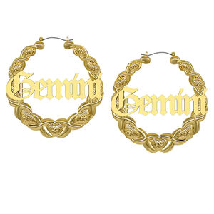 Top vente plaqué or 14k personnalisé nom du zodiaque horoscope xoxo bambou grande taille boucles d'oreilles pour les femmes - Product Image 3