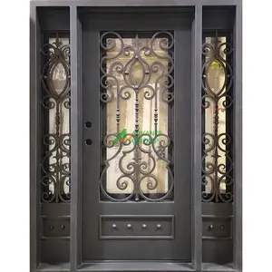 ADVANCE Chinese style storm protection modern decorative wrought iron front patio double entry doors