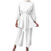 Approvisionnement direct usine Yiduoduo – Nouvel ensemble deux pièces tendance uni avec ceinture en polyester 21028