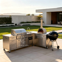 Meubles de cuisine modulaires d'extérieur sur mesure avec plan de travail en granit et îlot barbecue pour cour de villa et jardin