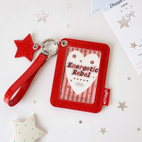 Pelindung Kartu Foto Kulit PU Kpop Korea Ins Glitter Stars 3 Inch, Dompet Kartu Pelajar Warna-warni Keren Manis, Gantungan Kunci