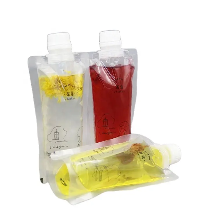 Saco plástico com bico para refrigerantes e suco de frutas, saco plástico com bico para embalagem em forma especial de 100ml 500ml