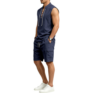 Ensemble t-shirt et short pour homme, lin, décontracté, été, tenue 2 pièces - Product Image 5