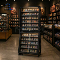 Présentoir métallique pour cartes TCG avec panneaux en verre et porte verrouillable – Vitrine pour magasin de cartes à collectionner