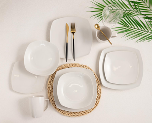 Factory Wholesale Square White <b>Porcelain</b> Dinnerware Set Ceramic Plates Bowls <b>Mugs</b> Tableware for Hotel Supermarket Custom LOGO - Product Image 1