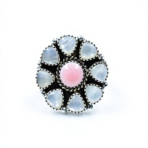 Handmade Pink Conch Pearl Sterling Silver <b>Adjustable</b> <b>Ring</b> Natural Shell Gemstone <b>Ring</b> for Women Fine Jewelry Wholesale - Product Image 1