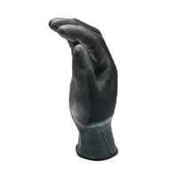 Gants de travail en gros avec logo personnalisé, 13 jauges, paume en polyester polyuréthane antidérapante, enduits de PU noir, avec poignets tricotés