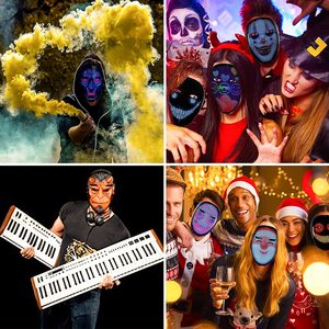 Máscara LED com Mudança de Rosto por Indução, Máscara Decorativa Programável RGB para Festa de Halloween de Fantasma e Palhaço - Product Image 6