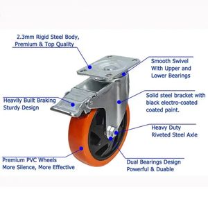 4/5/6/8 Zoll Polyurethan Industrierollen, Schwerlast-Schwenkrollen, rote <span class=keywords><strong>PU</strong></span>-Rollen - Product Image 3