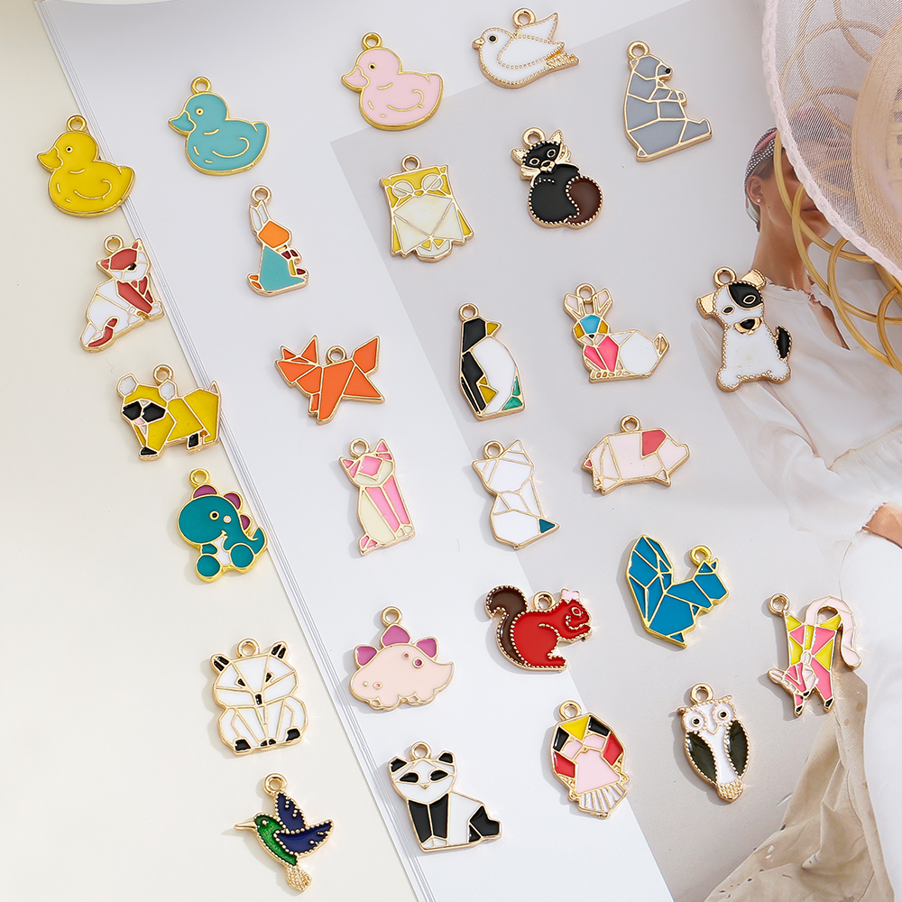 9 pièces émail alliage métal dessin animé animaux pendentif à breloques accessoires pour la fabrication de bijoux