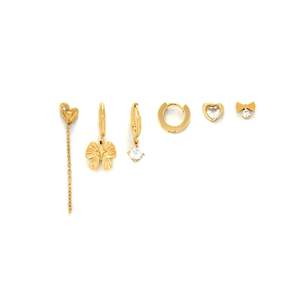 Conjunto de Joyería de Moda, Acero Inoxidable 316L, Baño de Oro PVD, Aretes Colgantes con Forma de Corazón y Lazo, Accesorios para Mujer - Product Image 1