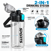 Bouteille d'eau de sport personnalisée grande capacité (1600 ml, 2100 ml, 2600 ml) avec paille et couvercle à ouverture rapide, poignée à verrouillage à une touche
