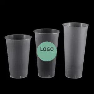 Wholesale PP Injection Plastic Juice Cup Take Away Clear Custom Logo Print Disposable Plastic Bubble Tea Cup