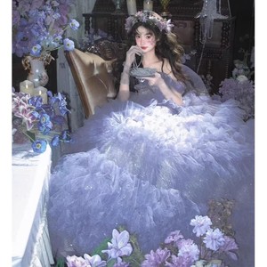 Purple Ball Gown Wedding Dress Sweetheart Neckline Empire Waist Tulle Princess Style For Women - Product Image 3