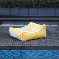 Sofá Puff Grande para Exteriores, Resistente al Sol y al Agua, de Tela de Olefina a Rayas, con Relleno, Tumbona para Patio