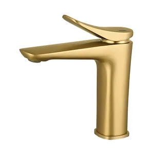 Factory Supplier Steel Hot And Cold Basin Mixer Tap Brushed Gold Bathroom Wash Basin Faucet