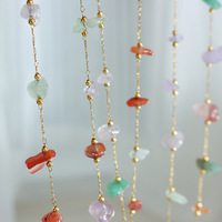 Ensemble collier et bracelet ethnique forestier en pierres naturelles colorées pour femme, en acier titane plaqué or, bijoux de mode en gros