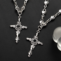 Cool Rétro Bijou Style Punk Urbain Chaîne de Perles Pendentif Personnalisé Croix Chrétienne en Acier Inoxydable Collier pour Hommes Femmes