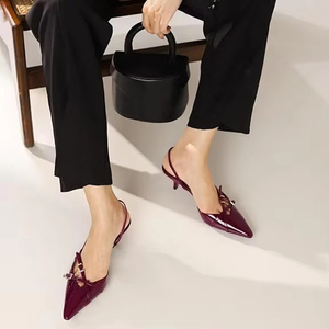 Sandali Sexy con Tacco Alto in Pelle Nera, Punta Affusolata e Doppia Cinturino con Fibbia, Suola in PU, Tacco a Spillo, <span class=keywords><strong>Slingback</strong></span> - Product Image 6