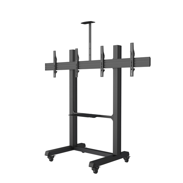 Support 32-65 Inch Mobile TV Cart Rolling Floor Dual TV Stand With Camera Shelf