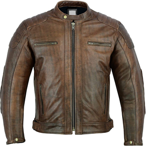 Wholesale Men's <b>Retro</b> Brown Leather Biker <b>Jacket</b> Stand Collar Zip Up <b>Motorcycle</b> Coat Autumn Winter Vintage Outerwear - Product Image 1
