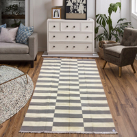 Tapis en coton écologique tissé à la main, beige taupe, motif géométrique, lavable, antidérapant, doux, à poils ras, style méditerranéen moderne