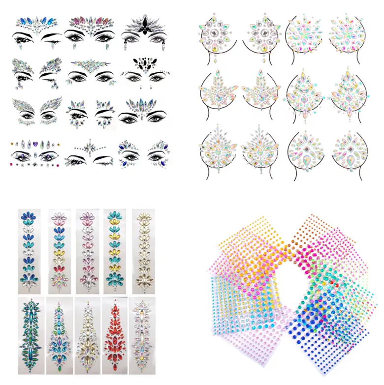 3D Kristal Dahi Headpiece Stiker Rambut Perhiasan Glitter Wajah Tubuh Berlian Imitasi Festival Mengkilap Tato Sementara Stiker