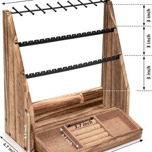 Wooden Jewelry Storage Rack <b>Earring</b> Holder Solid Wood Retro Style Jewelry Organizer Display Stand With Drawer For Necklace Ring - Product Image 5